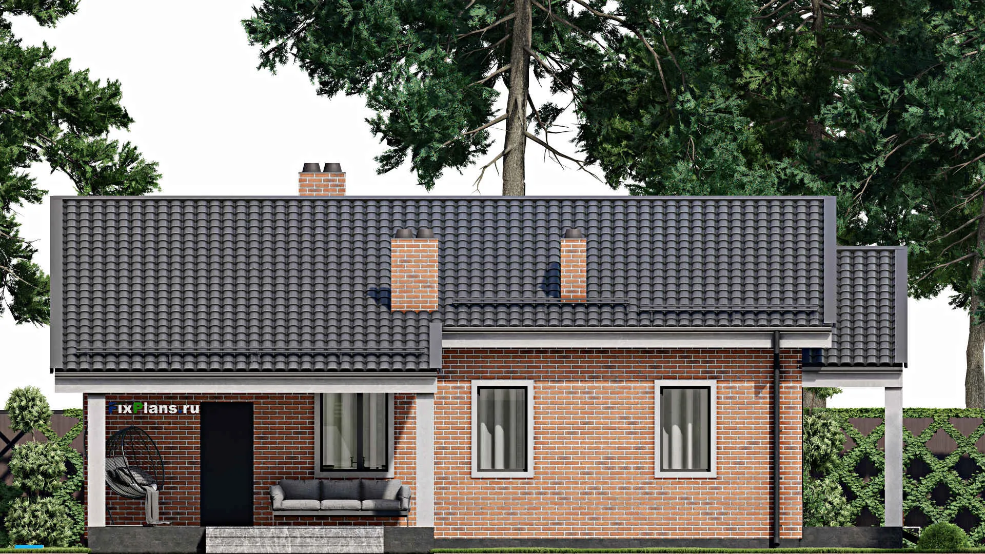 F-4301 - План одноэтажного дома 11 на 13, площадью 140 м² с террасой и 3 спальнями