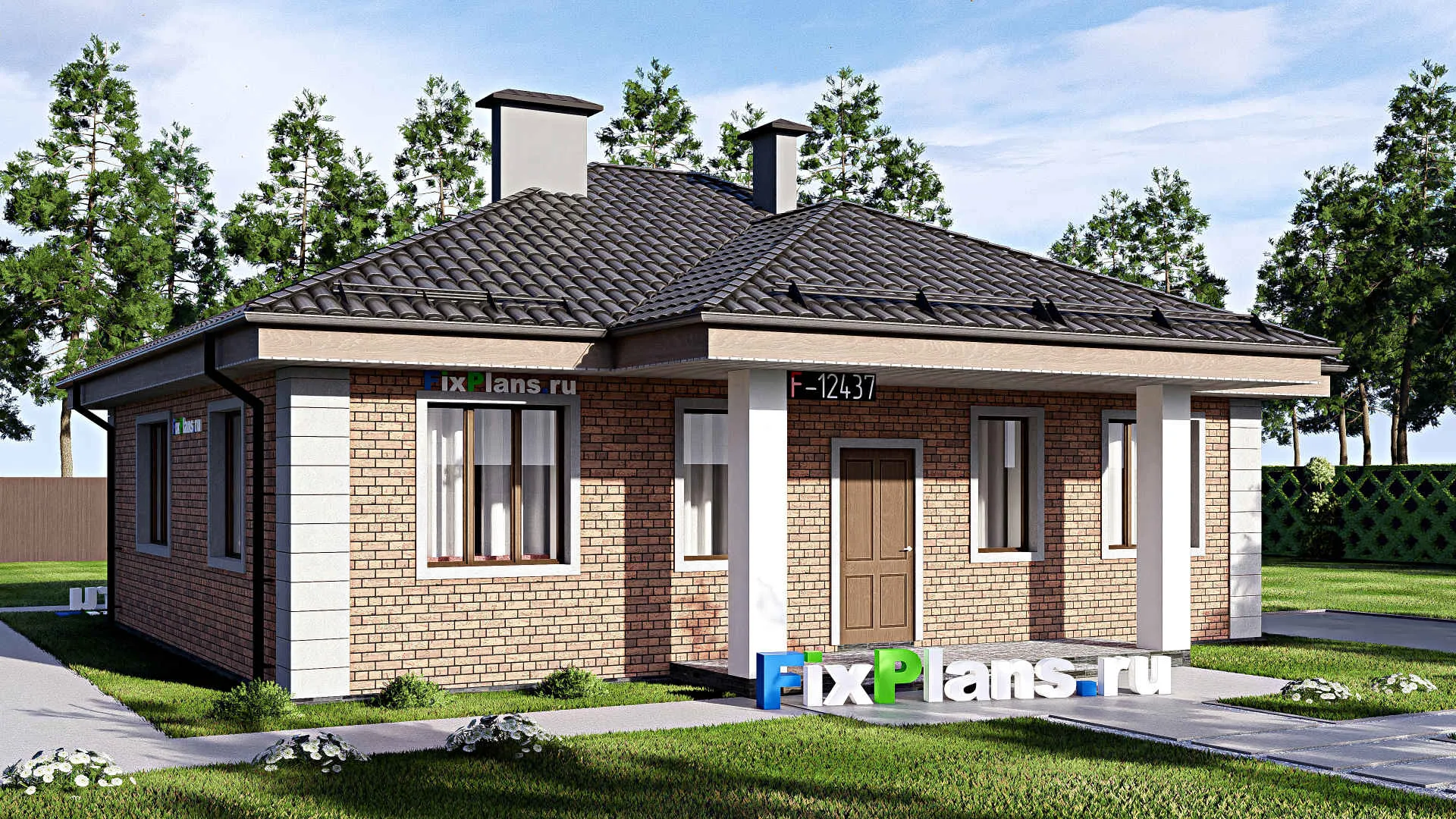 F-12437 - Проект одноэтажного дома 12 на 12, площадью 100 м² с 3 спальнями