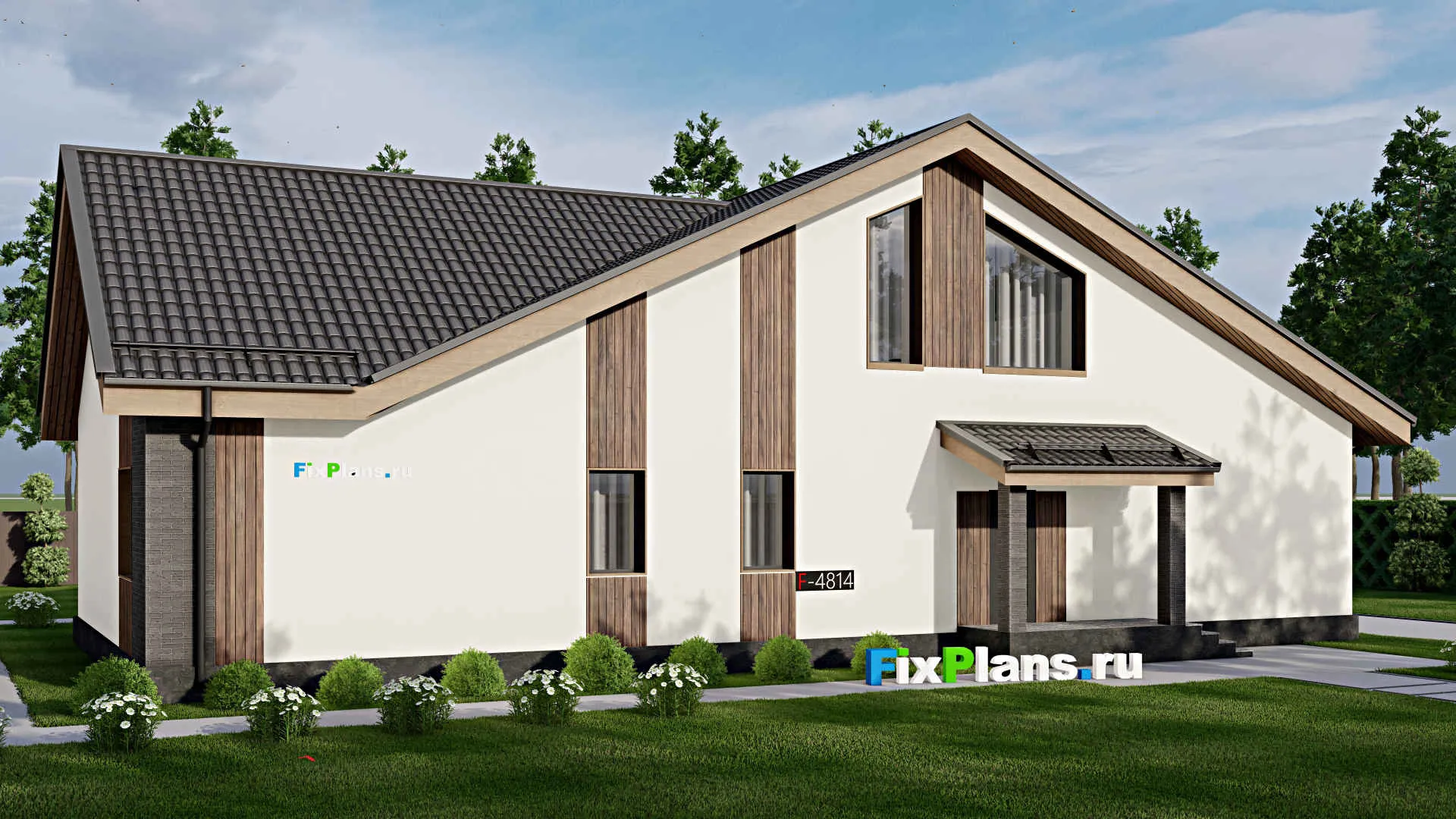 F-4814 - Проект дома с мансардой 13 на 21, площадью 210 м² с террасой и 4 спальнями