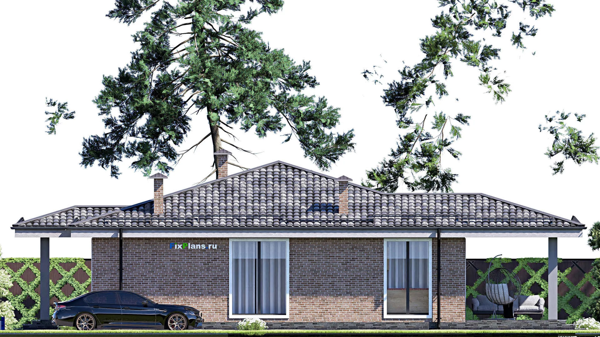 F-12455 - Проект одноэтажного дома 13 на 17, площадью 140 м² с террасой и 3 спальнями