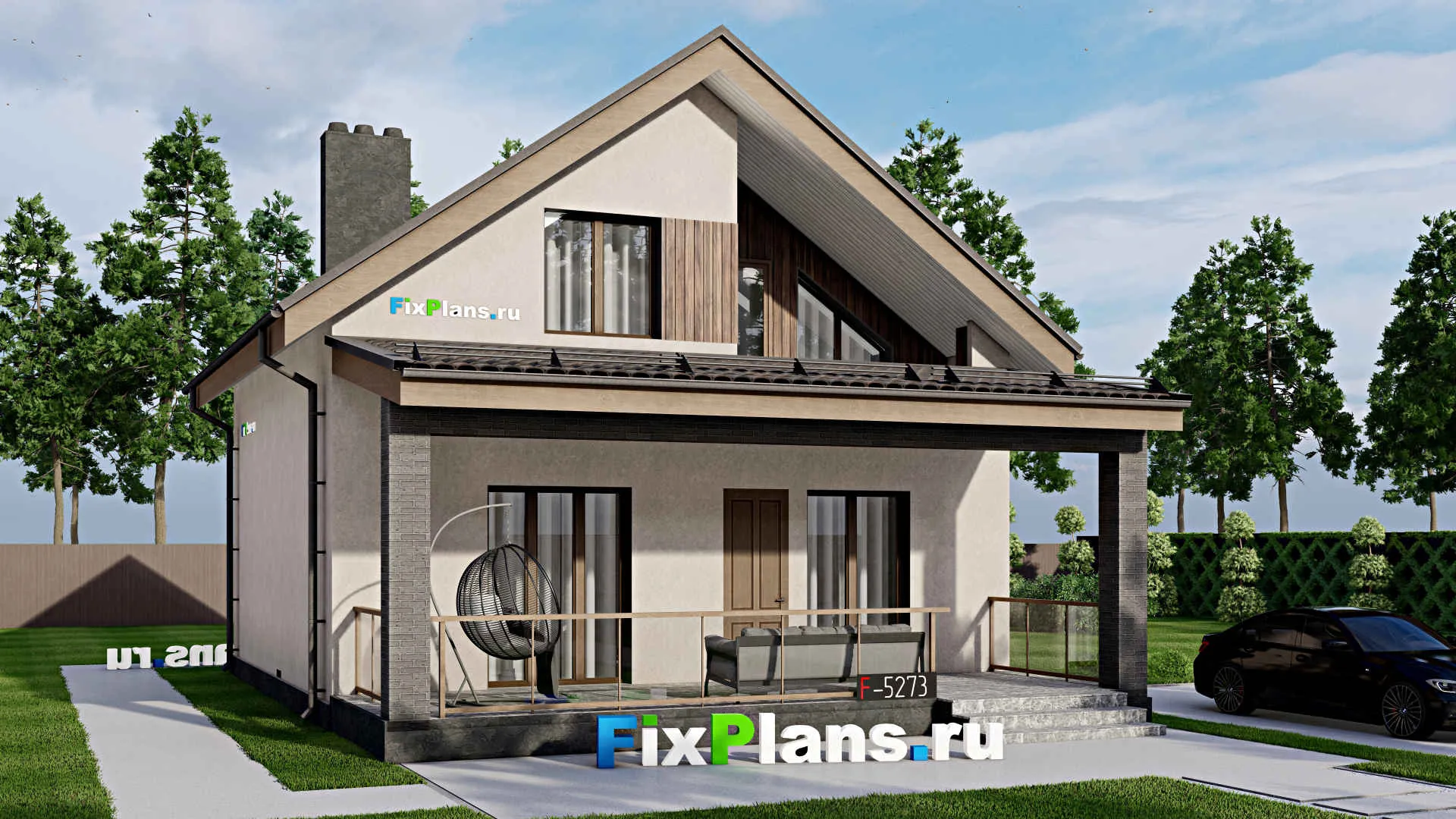 F-5273 - Проект дома с мансардой 9 на 12, площадью 140 м² с террасой, балконом и 3 спальнями