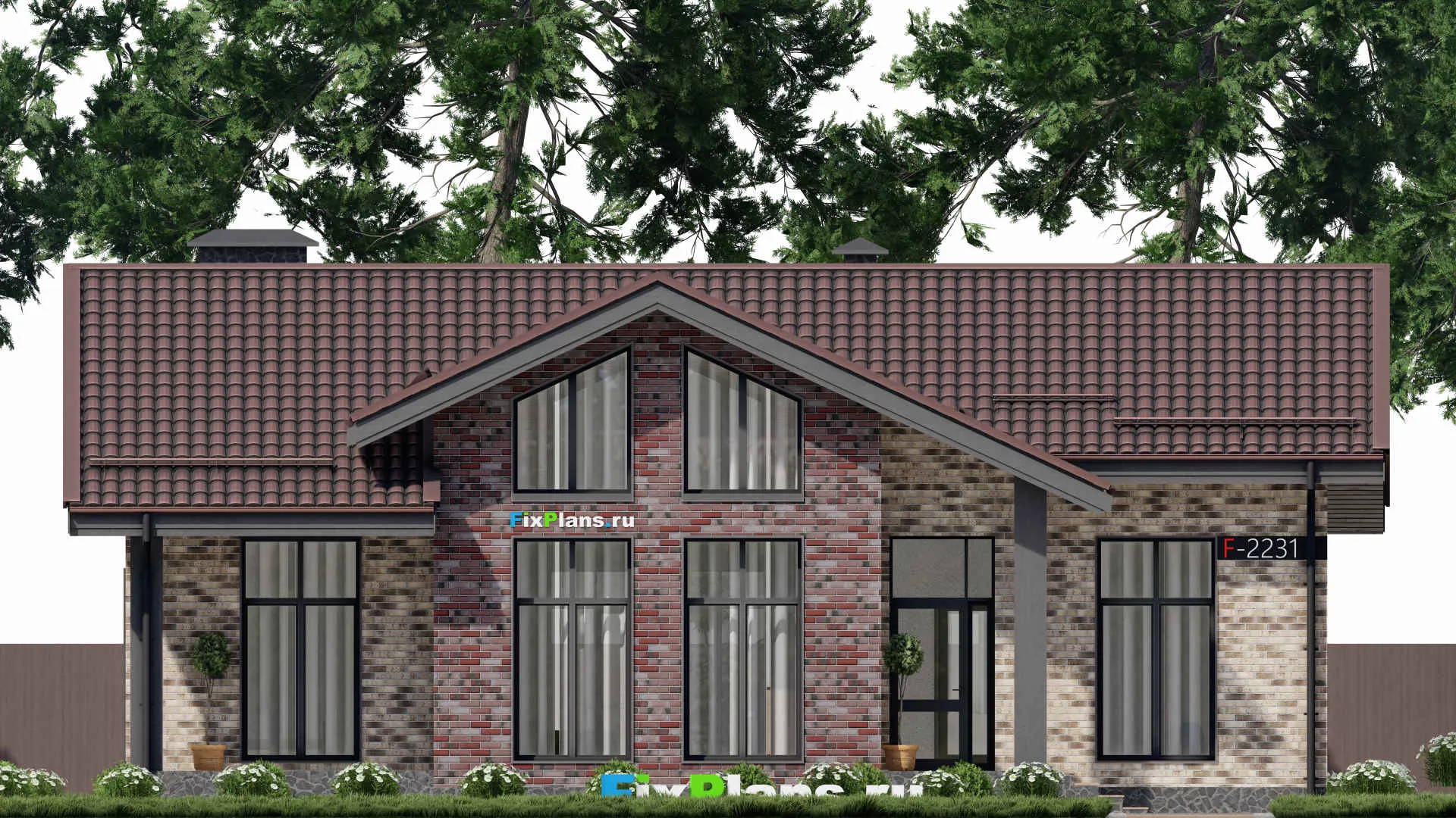 F-2231 - Проект одноэтажного дома 11 на 15, площадью 150 м² с террасой и 3 спальнями