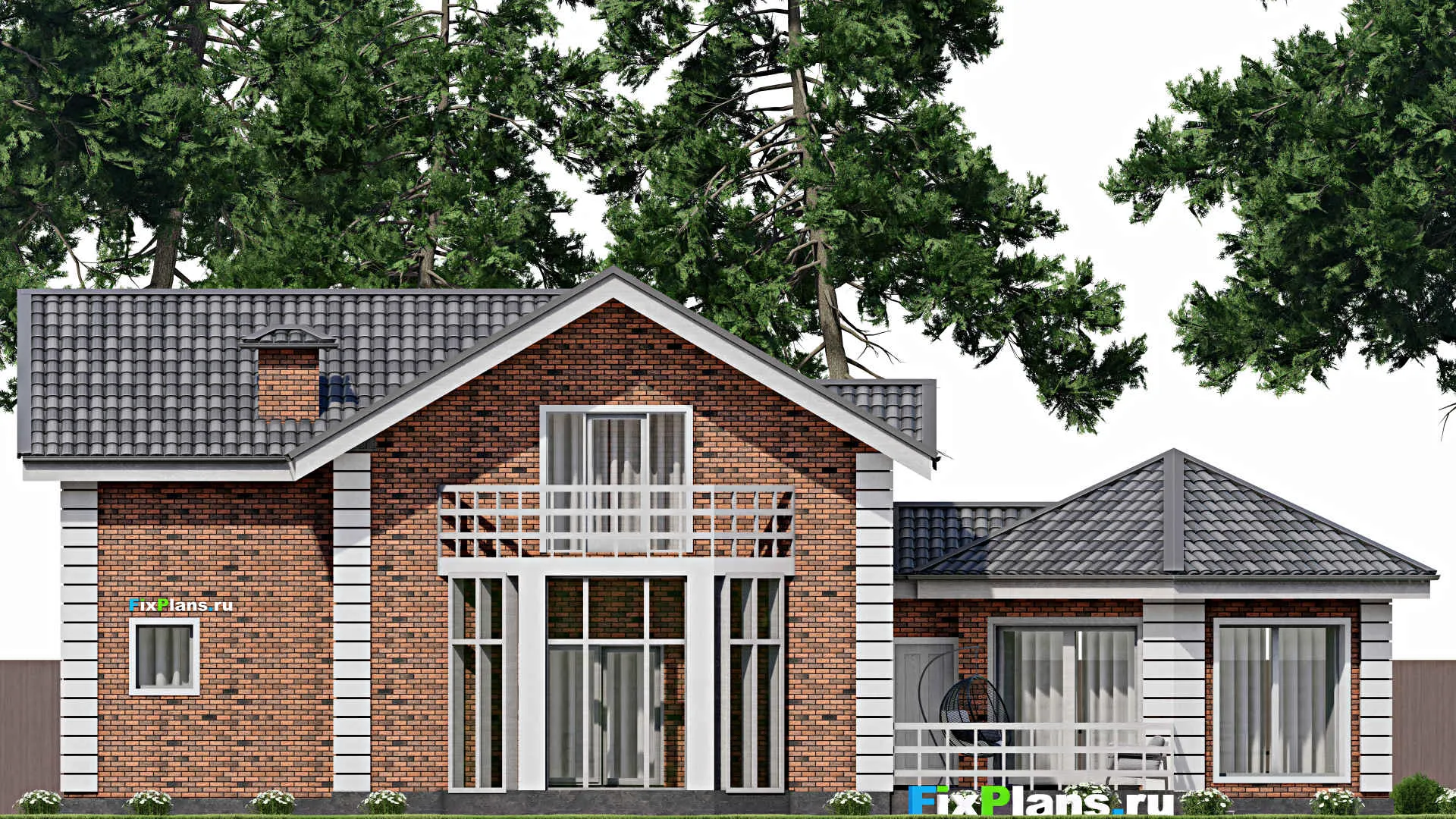 F-9404 - Проект дома с мансардой 15 на 20, площадью 240 м² с террасой, балконом и 3 спальнями