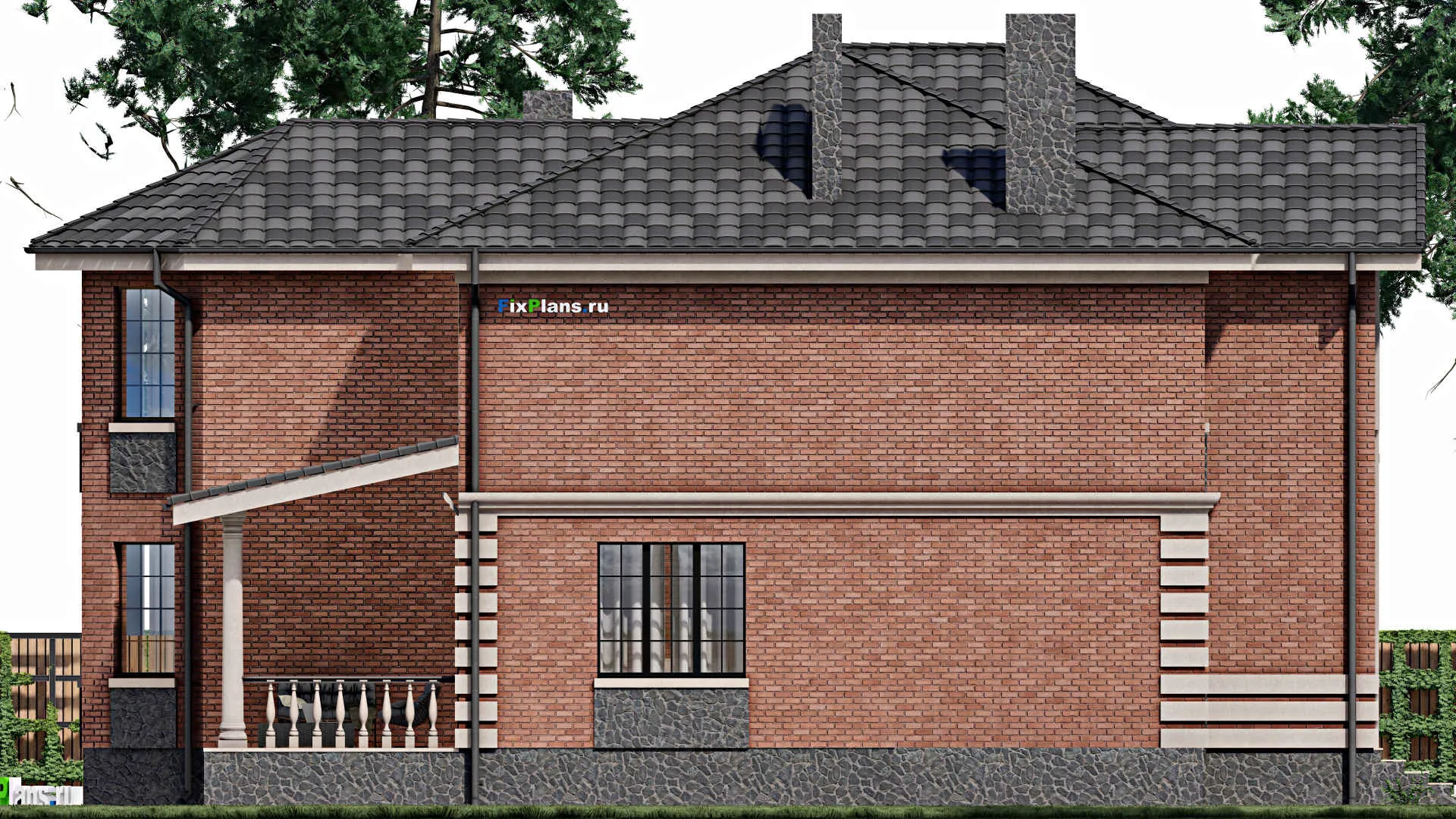 F-0395 - Проект двухэтажного дома 15 на 17, площадью 290 м² с террасой, балконом и 2 спальнями