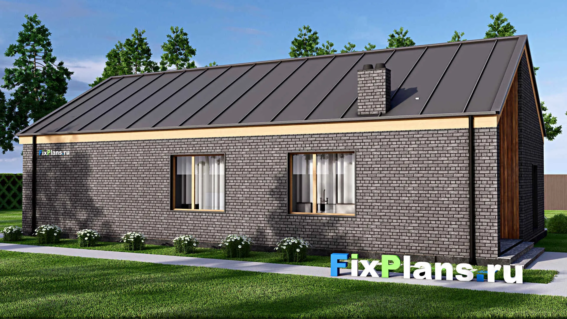 F-15785 - Проект одноэтажного дома 12 на 17, площадью 140 м² с террасой и 3 спальнями