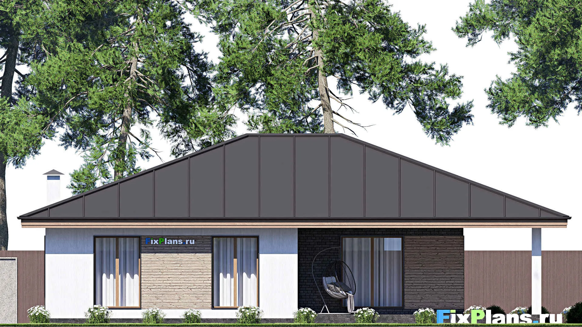 F-17450 - Проект одноэтажного дома 13 на 16, площадью 170 м² с террасой и 3 спальнями