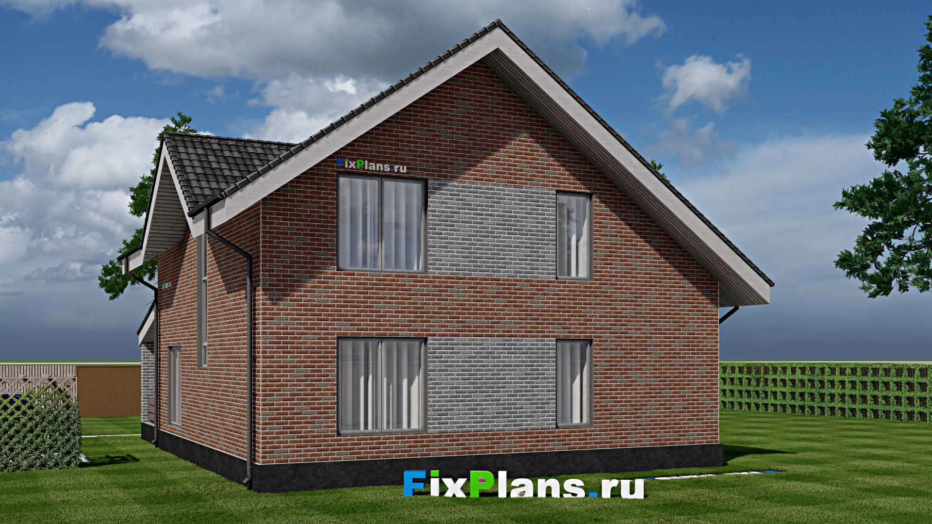 F-1880 - Проект дома с мансардой 12 на 12, площадью 210 м² с террасой и 4 спальнями