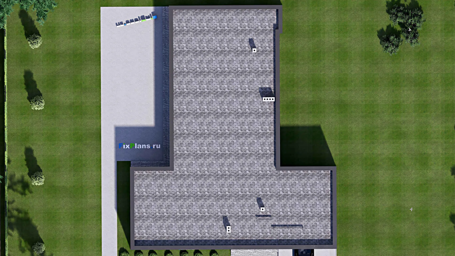 F-16577 - Проект одноэтажного дома 20 на 24, площадью 290 м² с террасой, гаражом на 2 машины и 3 спальнями