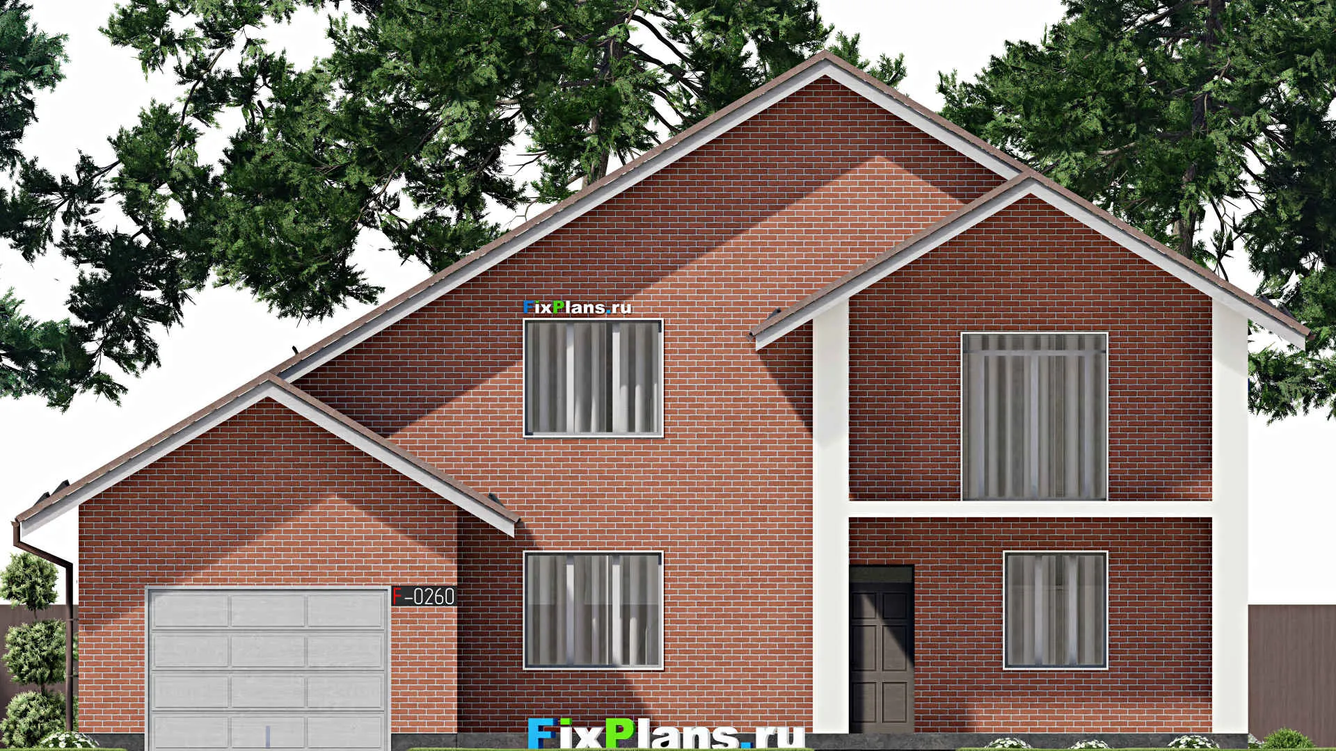 F-0260i - Проект дома с мансардой 12 на 17, площадью 280 м² с террасой, балконом, гаражом на 1 машину и 4 спальнями