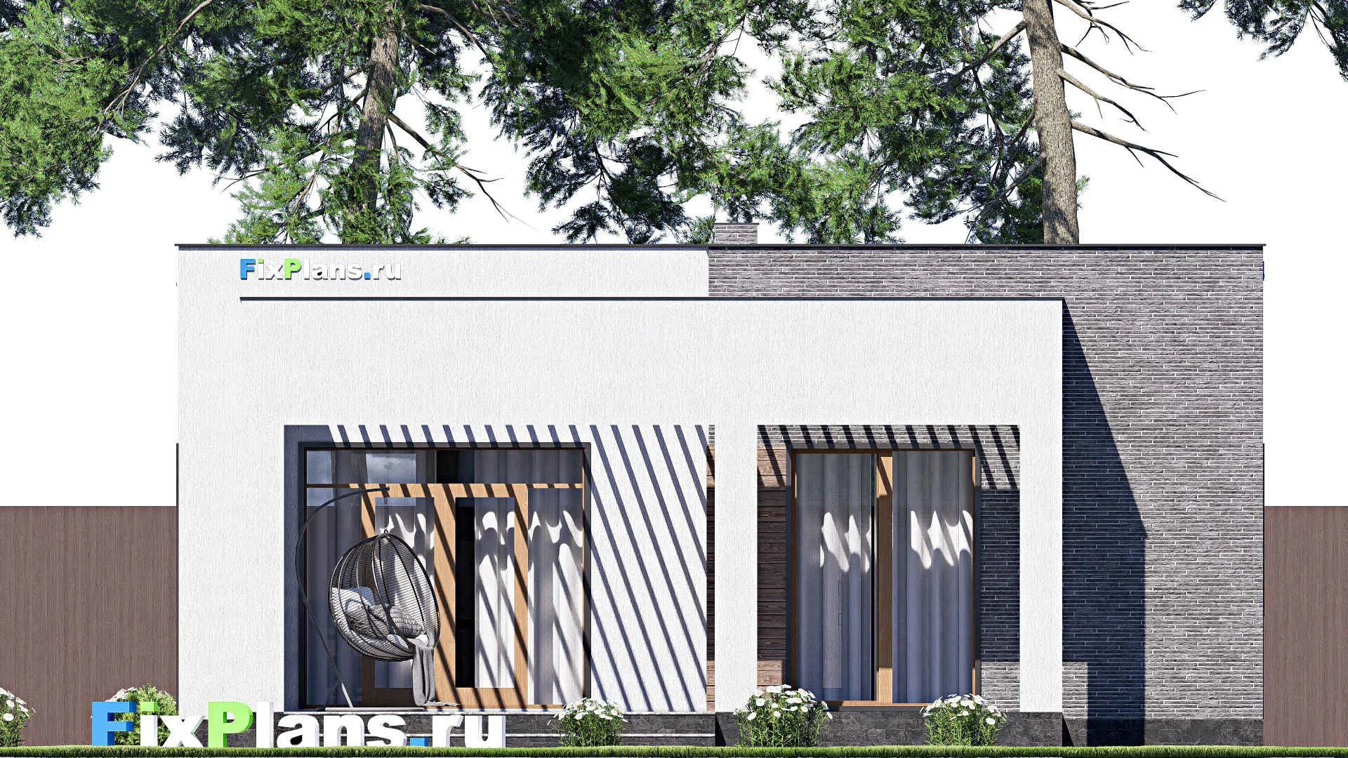 F-18872 - Проект одноэтажного дома 11 на 17, площадью 130 м² с террасой и 2 спальнями