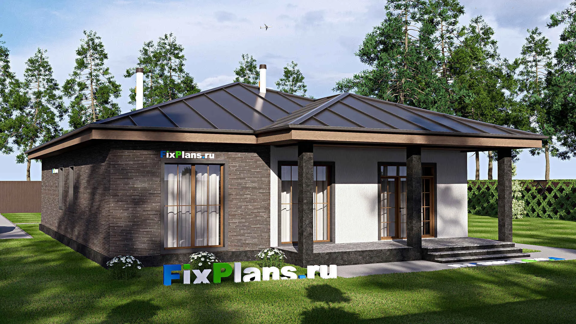 F-18152 - План одноэтажного дома 13 на 18, площадью 160 м² с террасой и 3 спальнями