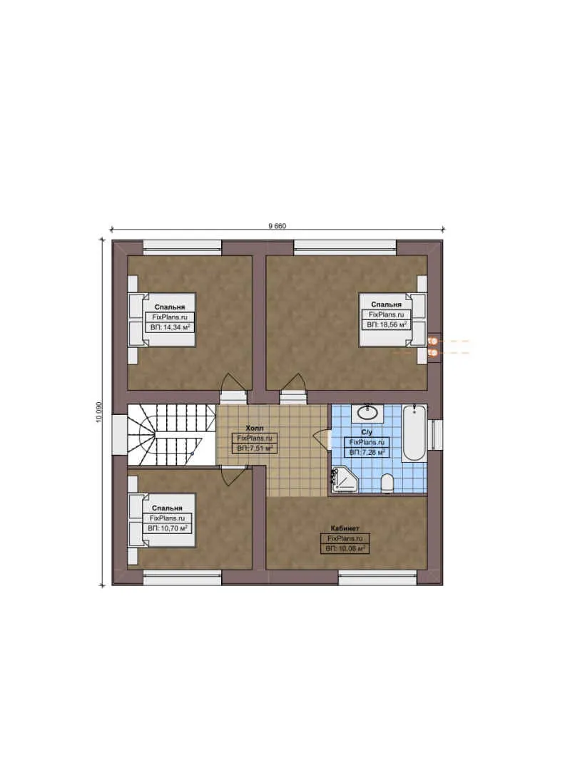 F-6281 - Планы дома с мансардой 10 на 15, площадью 170 м² с террасой и 4 спальнями