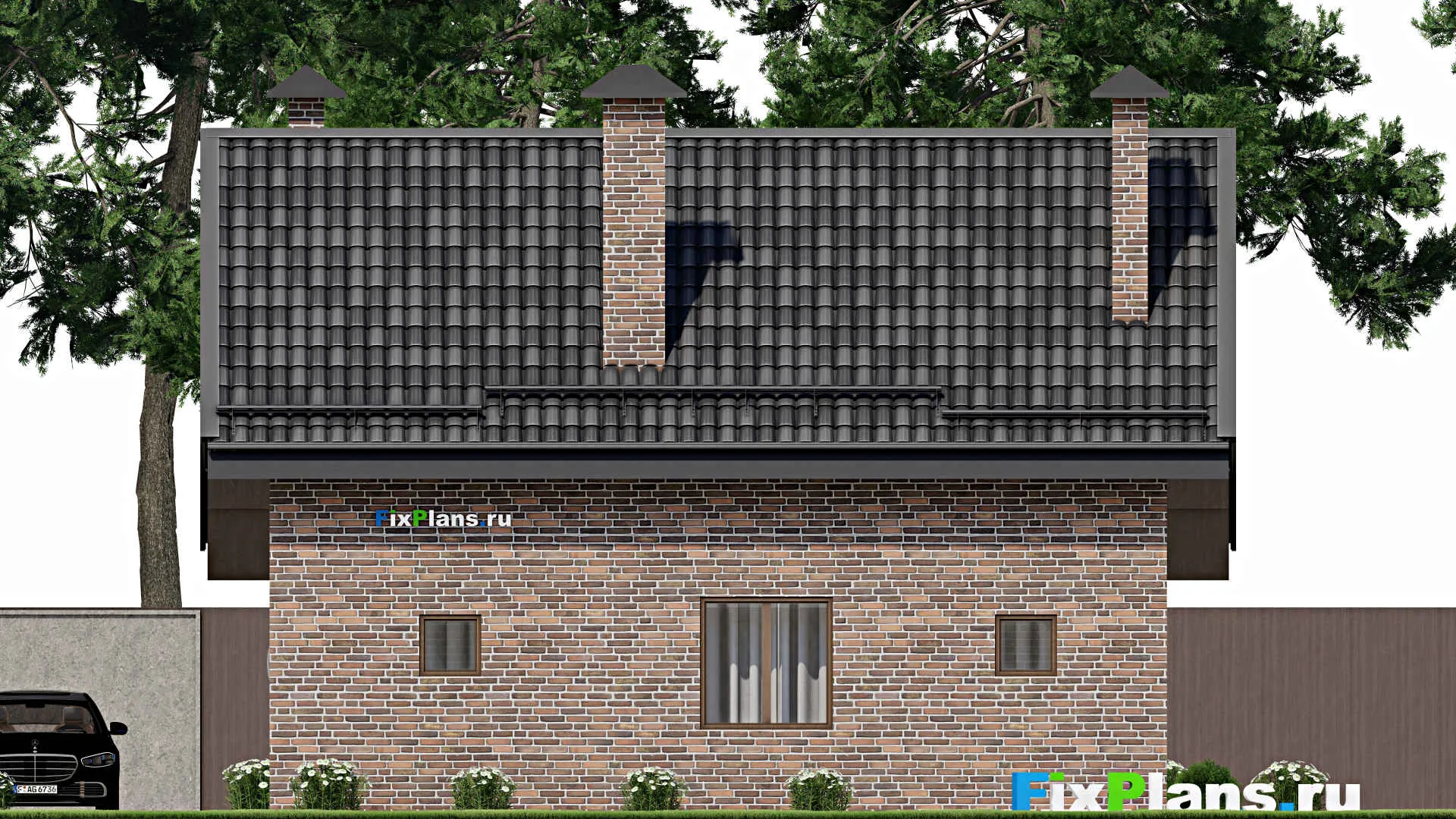 F-8297 - Проект бани 11 на 11, площадью 130 м² с комнатой отдыха, терассой, мансардой и санузлом