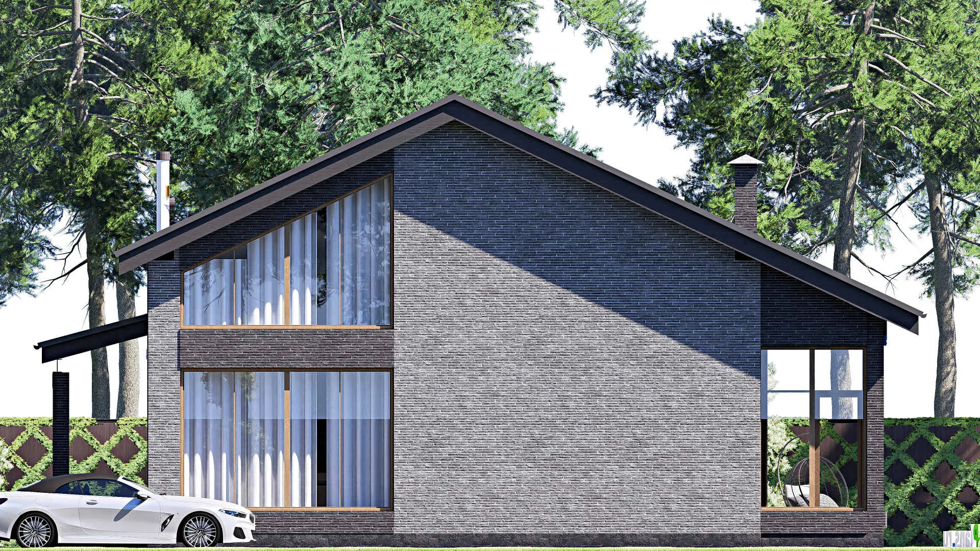 F-19376 - Проект дома с мансардой 16 на 17, площадью 260 м² с террасой и 1 спальнями