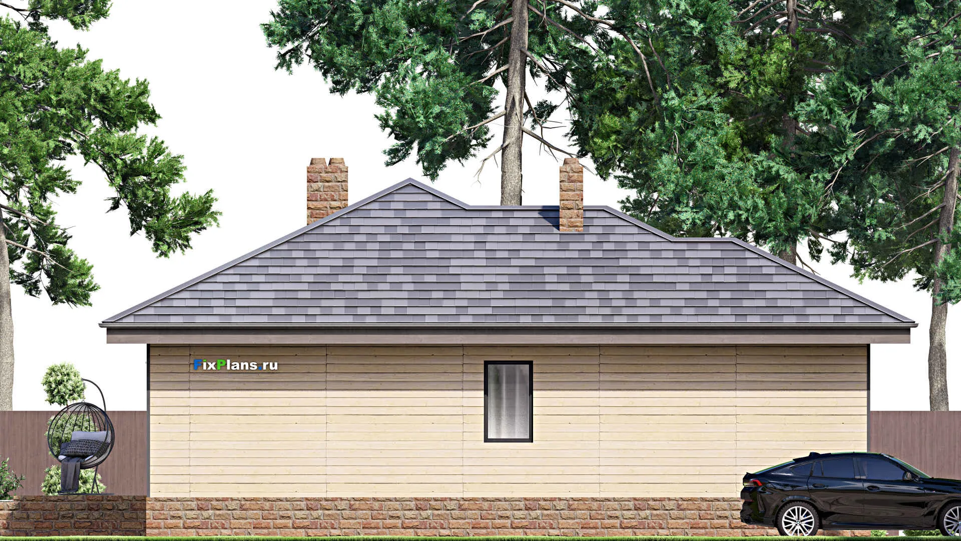 F-16775 - Проект одноэтажного дома 11 на 16, площадью 210 м² с террасой, цокольным этажом и 2 спальнями