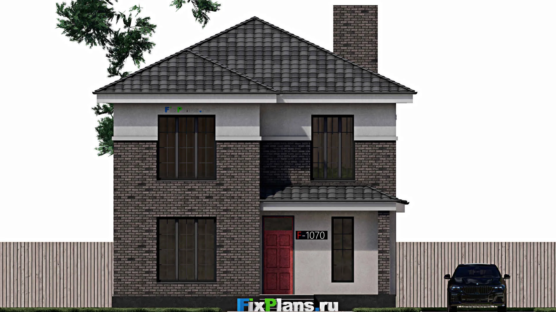 F-1070 - Проект двухэтажного дома 10 на 14, площадью 190 м² с террасой и 3 спальнями