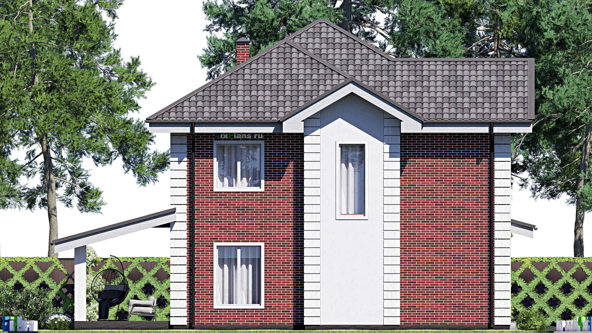 F-17315 - Проект двухэтажного дома 15 на 15, площадью 210 м² с террасой, гаражом на 1 машину и 4 спальнями