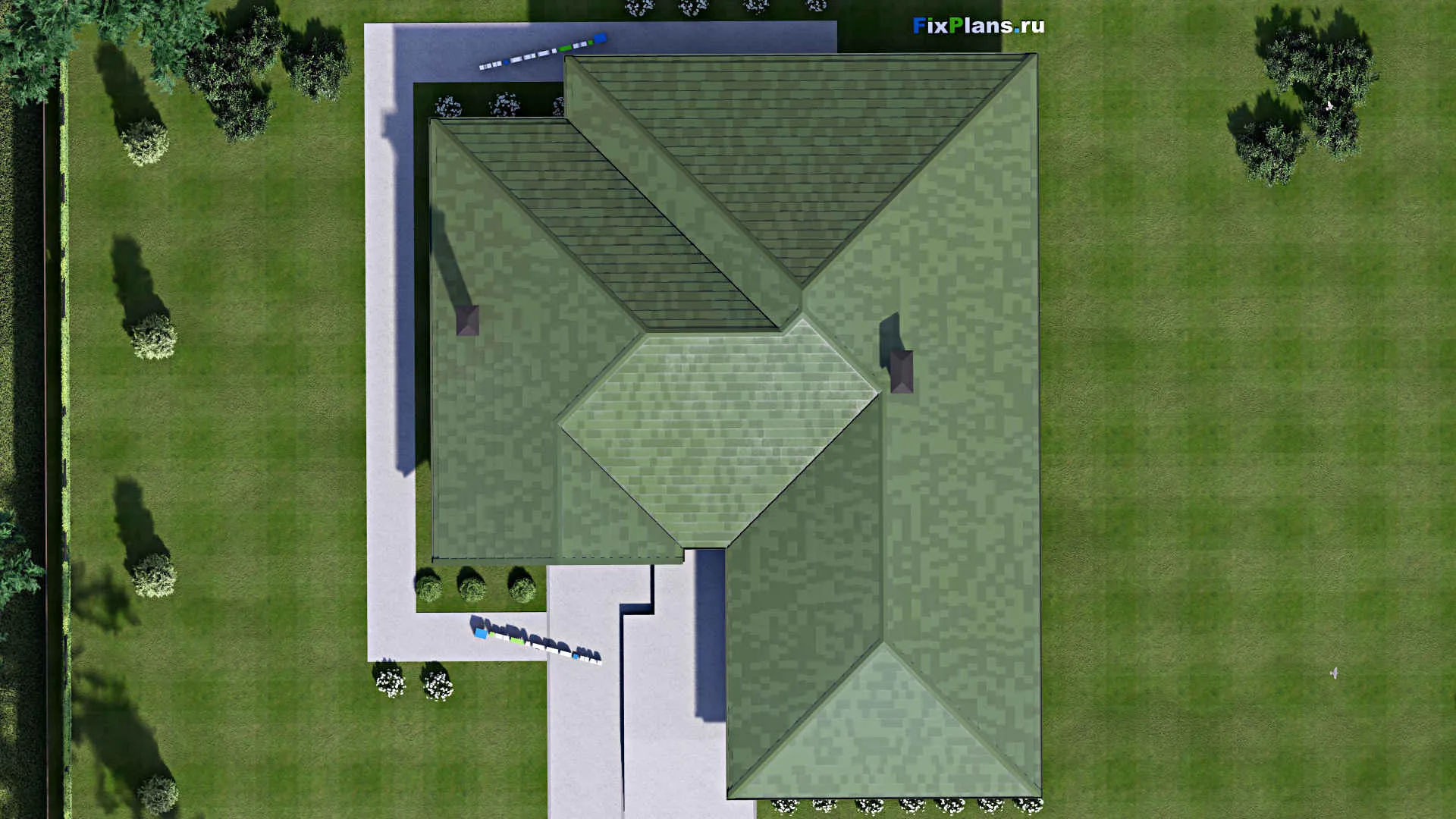 F-16820 - Проект одноэтажного дома 18 на 22, площадью 240 м² с террасой, гаражом на 2 машины и 3 спальнями
