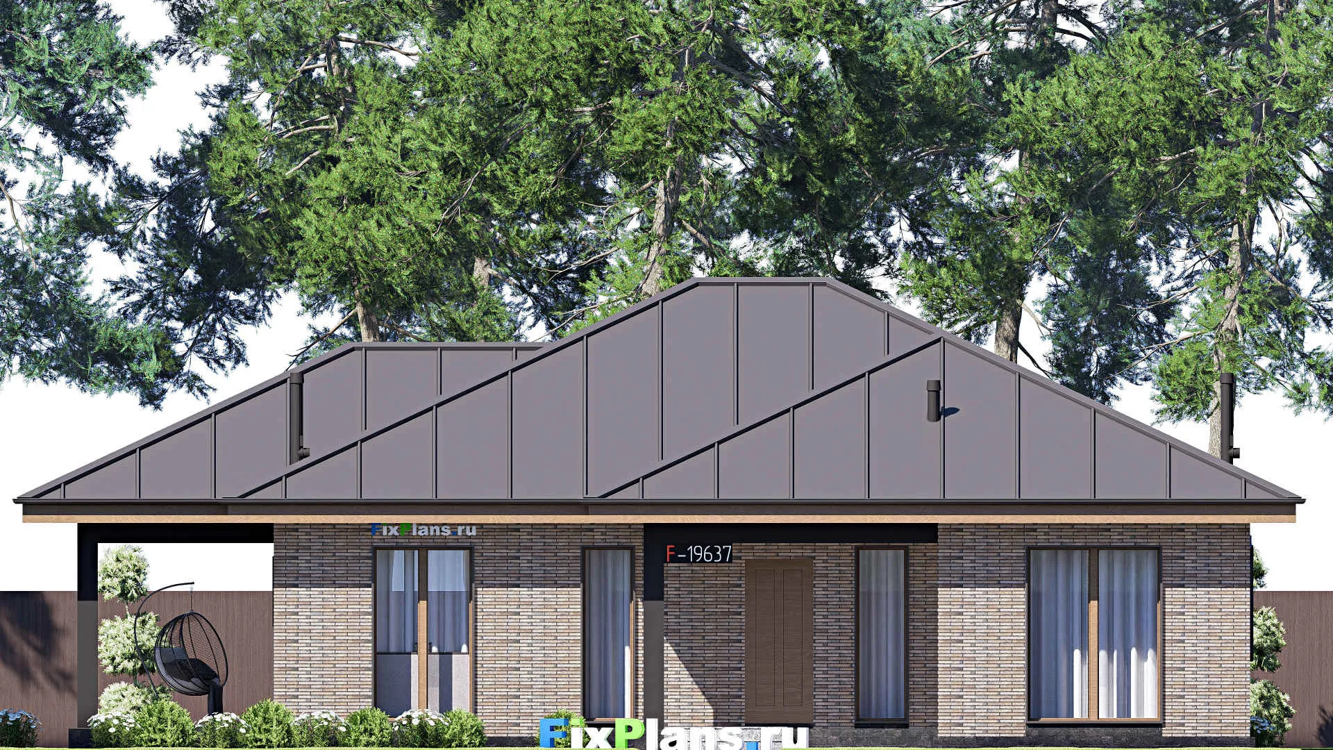 F-19637 - План одноэтажного дома 14 на 18, площадью 180 м² с террасой и 3 спальнями